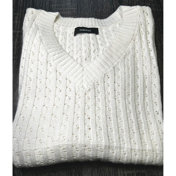 DOKOTOO Women's White Knit V-Neck Short Sleeve Pullover Sweater Top XL - Picture 1 of 6